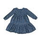 Frugi dress 5-6 years blue tiered with floral and leafy print pattern cotton
