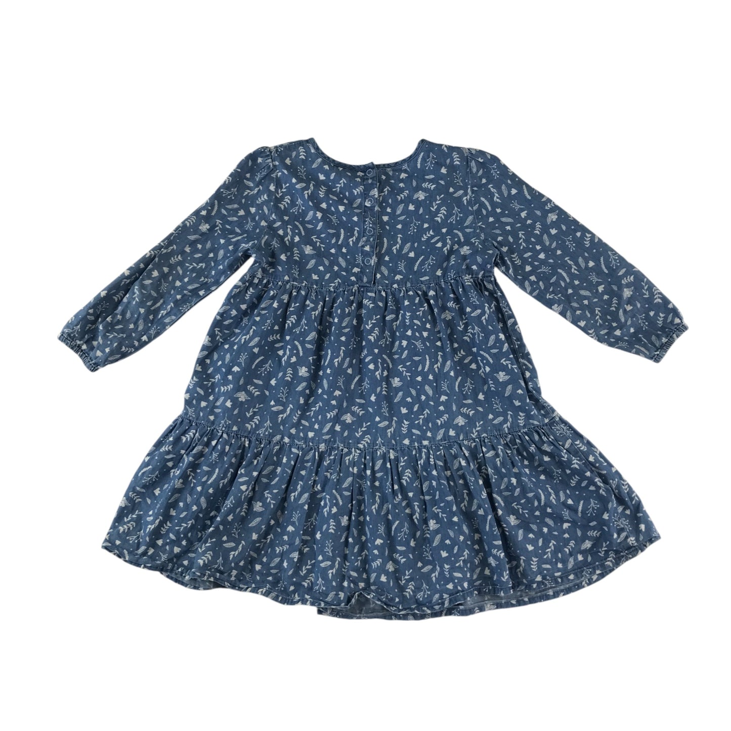 Frugi dress 5-6 years blue tiered with floral and leafy print pattern cotton
