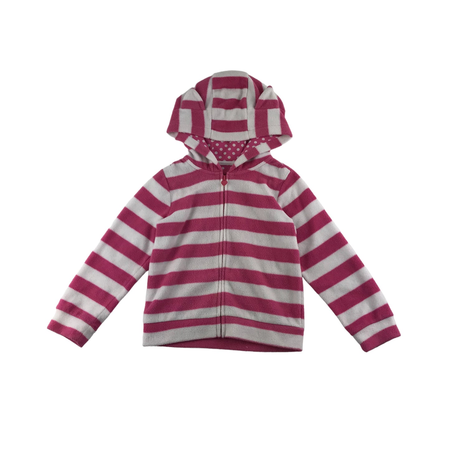 Tu Fleece Age 4 Pink and white Stripy Cat Ears Hoodie