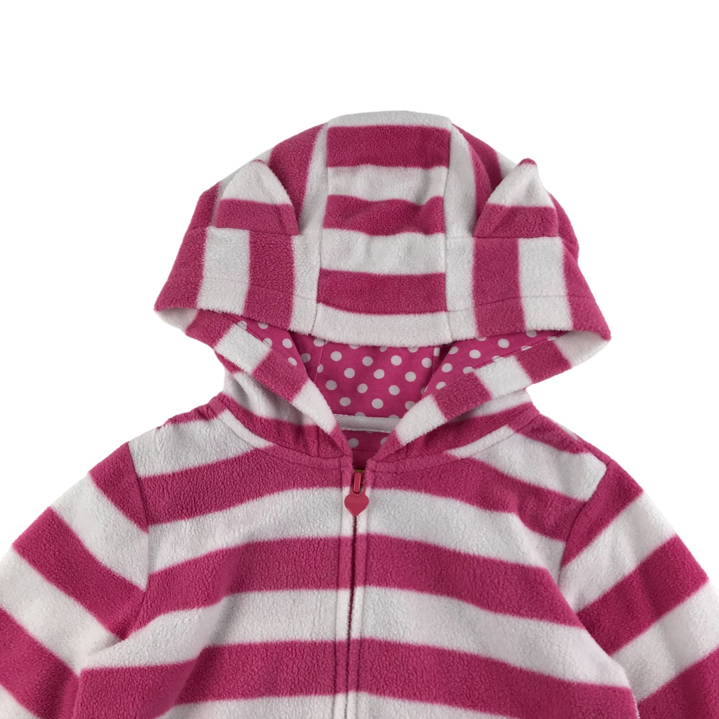 Tu Fleece Age 4 Pink and white Stripy Cat Ears Hoodie