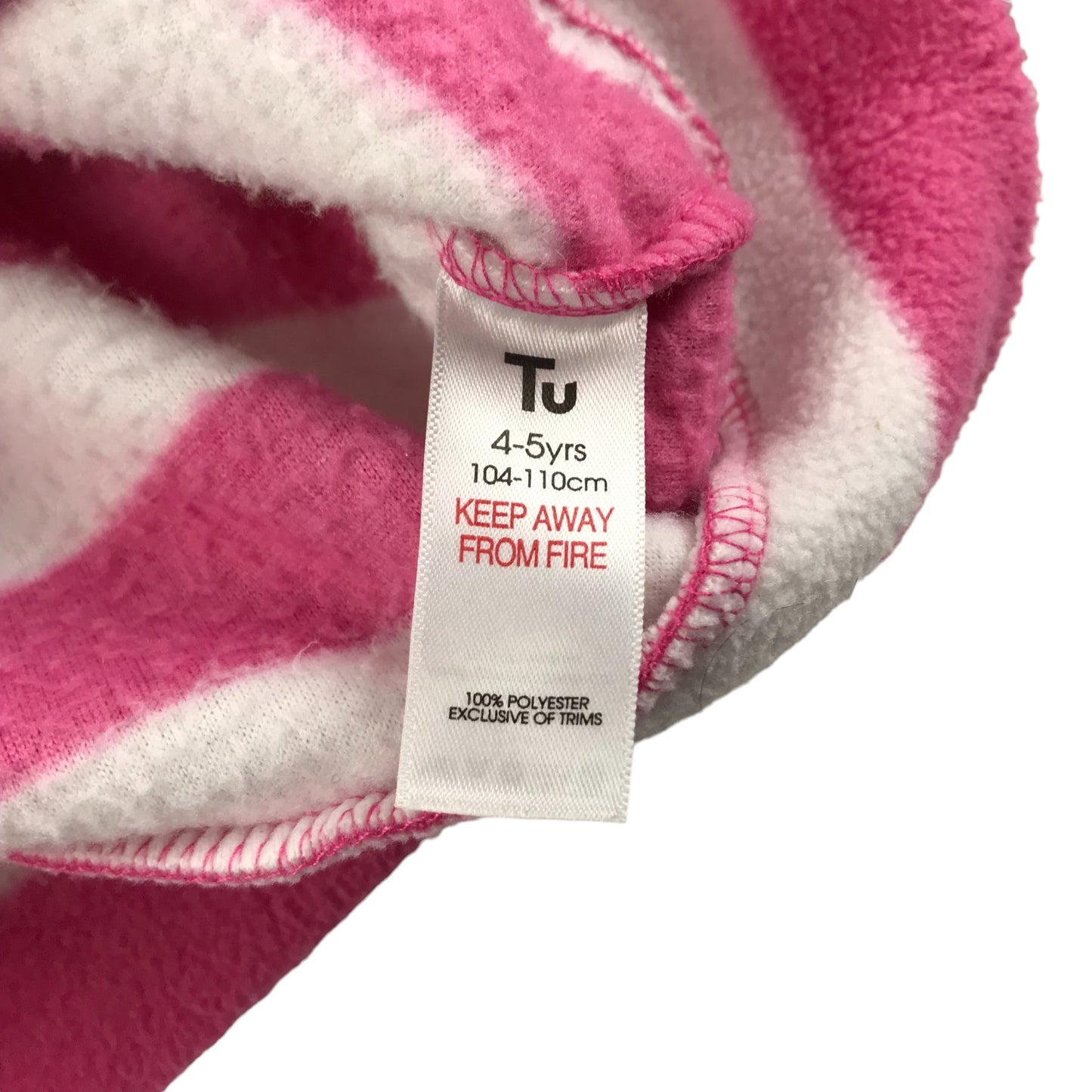 Tu Fleece Age 4 Pink and white Stripy Cat Ears Hoodie