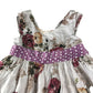 Monsoon dress 4-5 years light grey with large rose print pattern and canvas bowtie belt