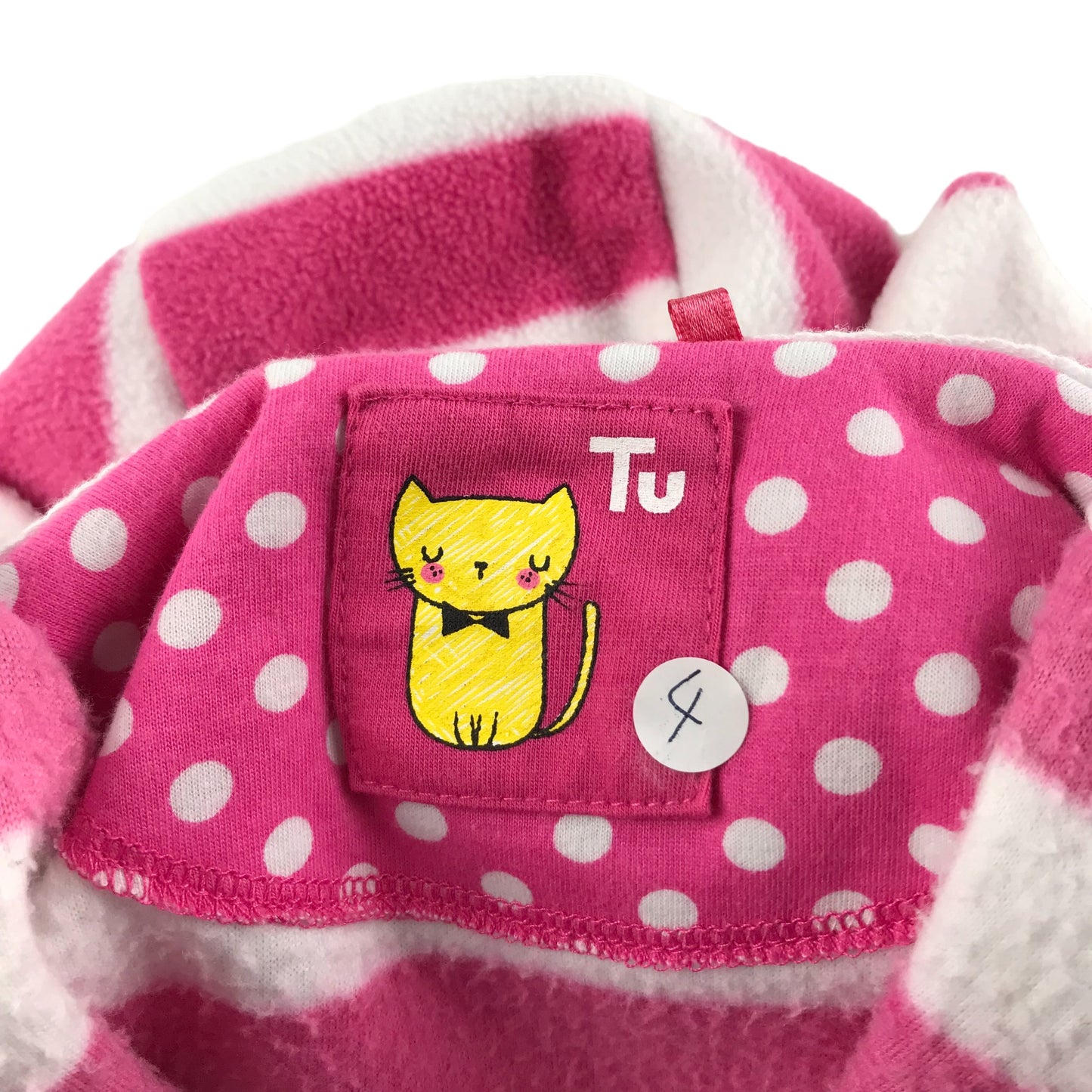 Tu Fleece Age 4 Pink and white Stripy Cat Ears Hoodie