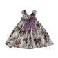 Monsoon dress 4-5 years light grey with large rose print pattern and canvas bowtie belt