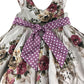 Monsoon dress 4-5 years light grey with large rose print pattern and canvas bowtie belt