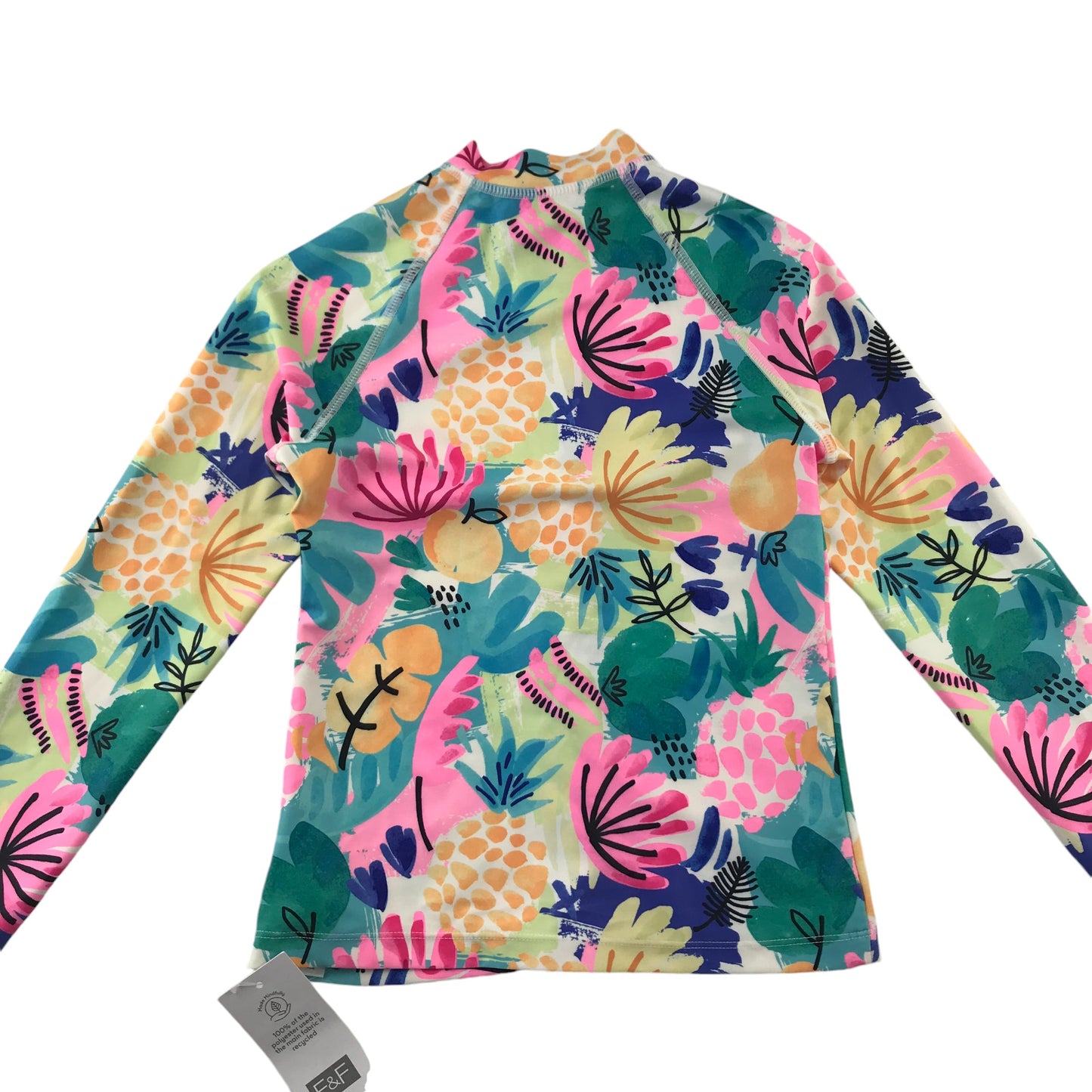 F&F swim top 8-9 years multicolour floral full zipper rash vest