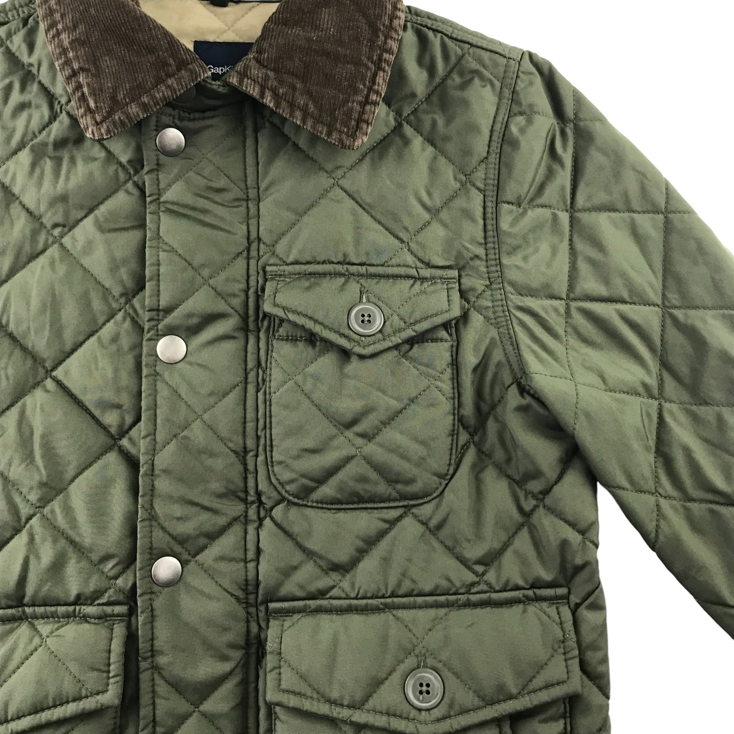 Gap light jacket 6-7 years khaki quilted with corduroy collar and elbows