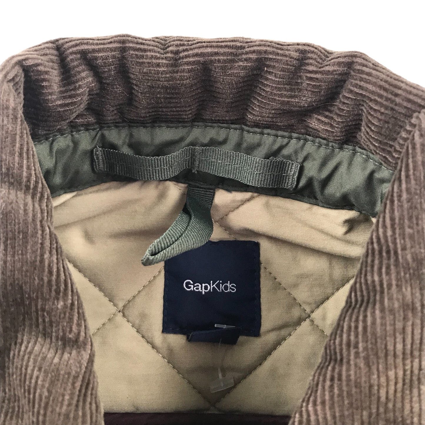 Gap light jacket 6-7 years khaki quilted with corduroy collar and elbows