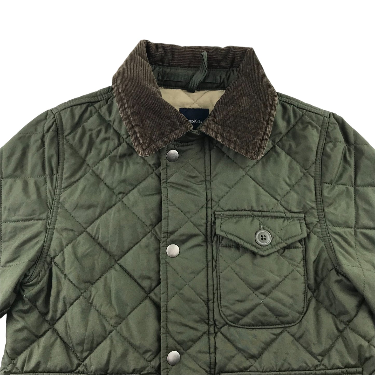 Gap light jacket 6-7 years khaki quilted with corduroy collar and elbows