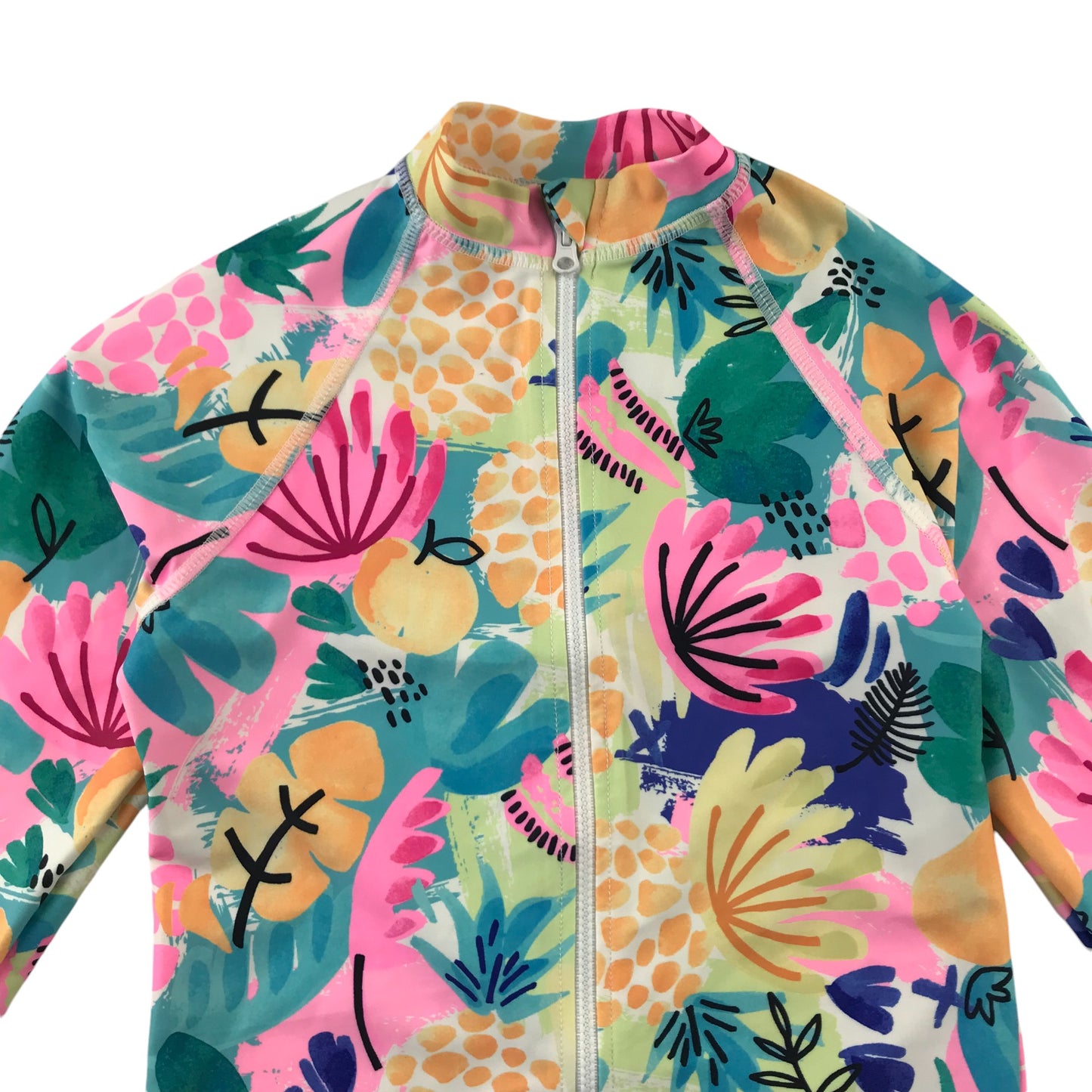 F&F swim top 8-9 years multicolour floral full zipper rash vest