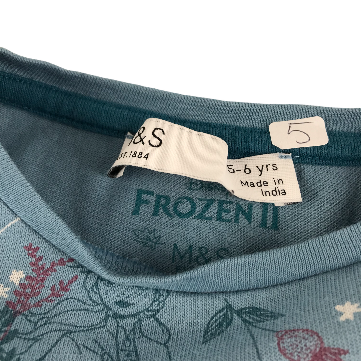 M&S Elsa Dress Age 5 Blue Else and Snowflake Print