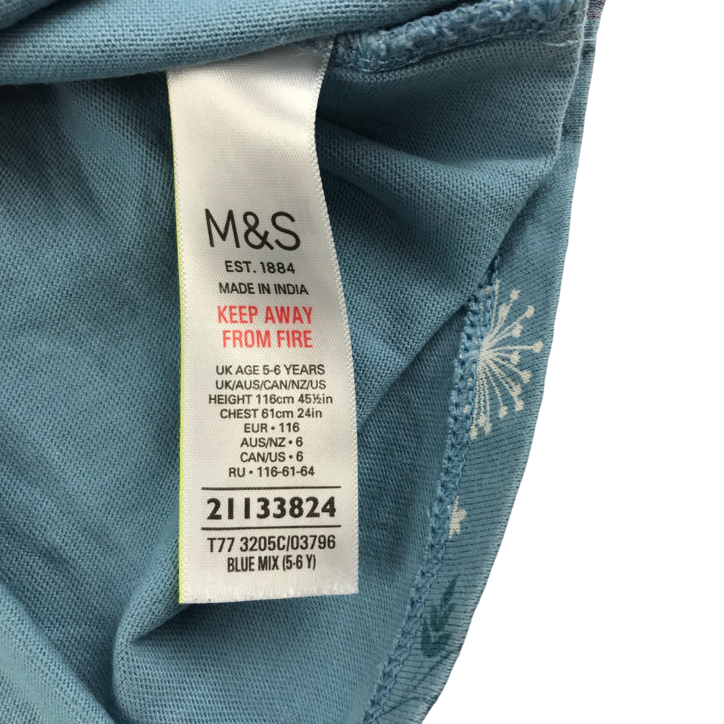 M&S Elsa Dress Age 5 Blue Else and Snowflake Print