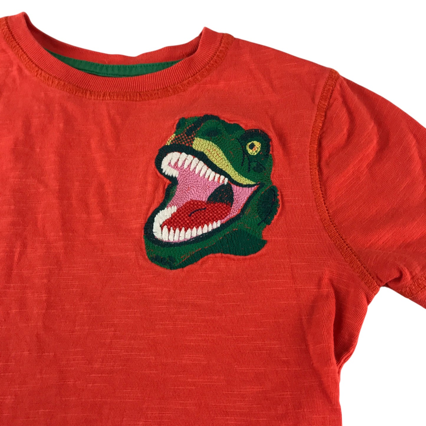 Boden t-shirt 5-6 years orange embroidered dinosaur detail cotton