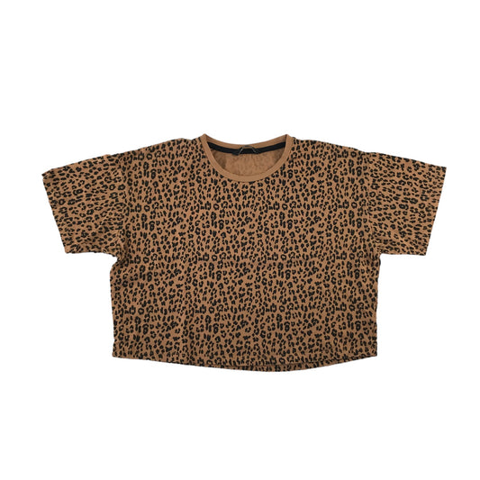 George t-shirt 12-13 years brown leopard print pattern crop top cotton