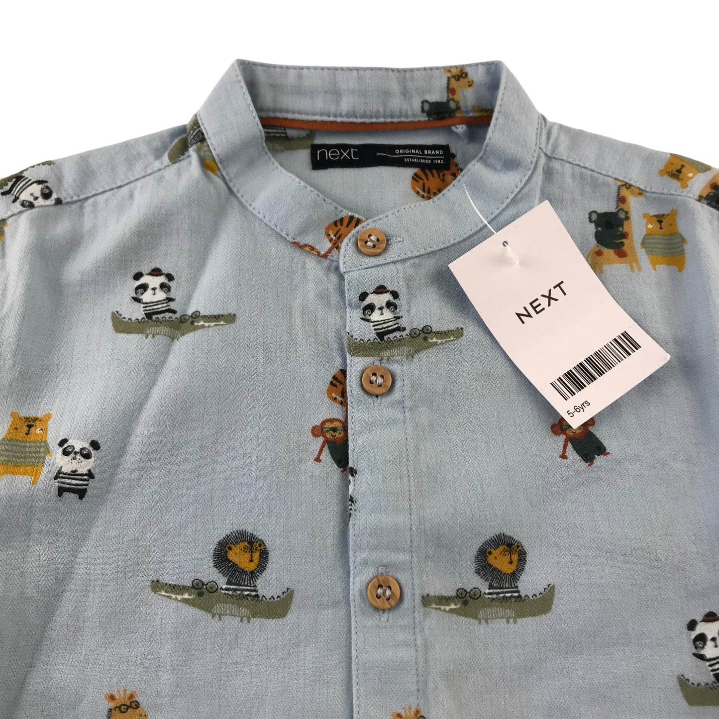 Next shirt 5-6 years light blue animal print button up cotton