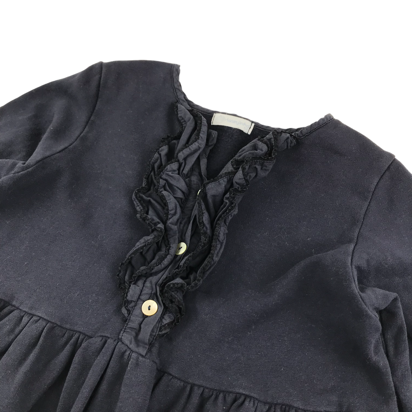 Laranjinha Dress Age 5 Navy Ruffled Chest with Buttons