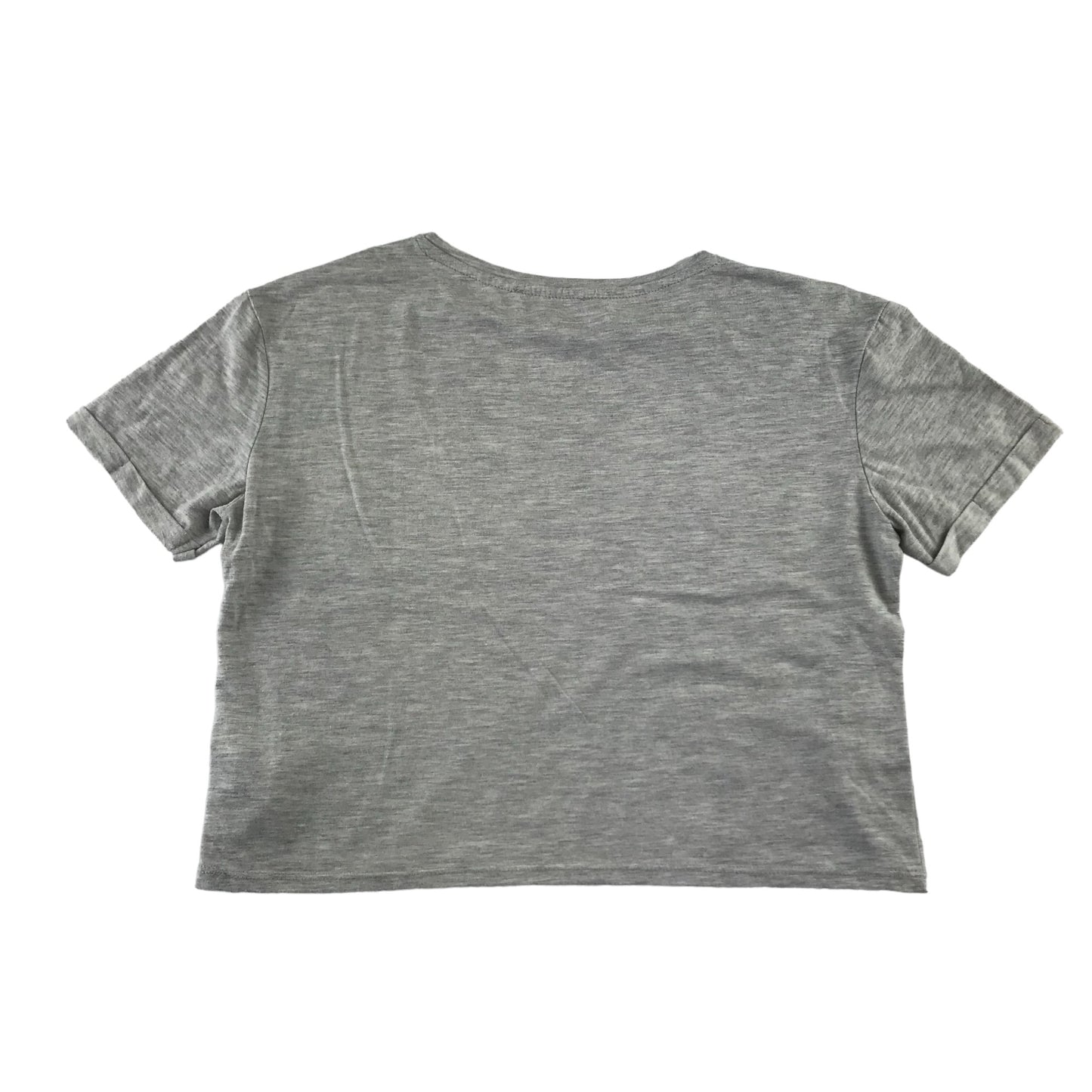 Primark t-shirt 12-13 years grey cropped sequin MERCI text