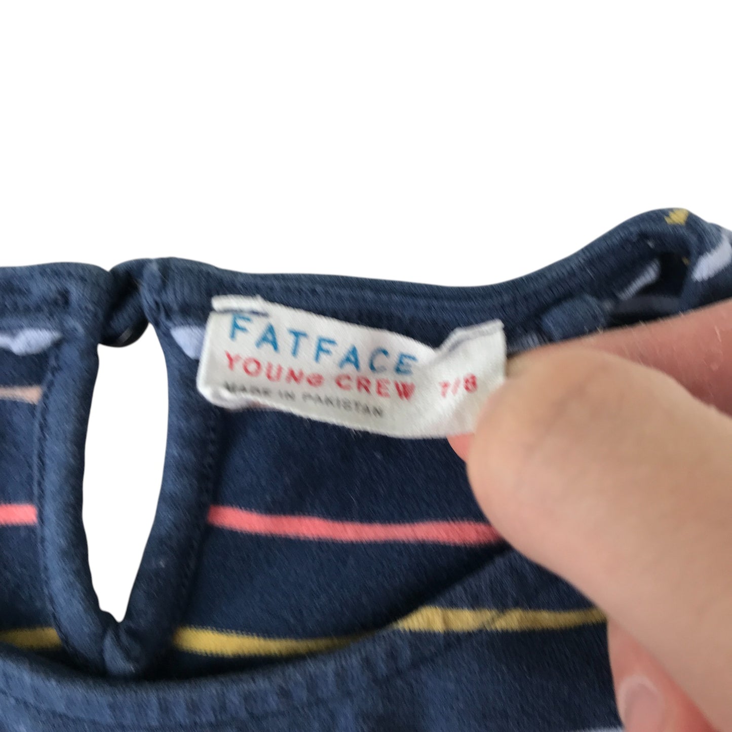 Fatface T-shirt 7-8 years navy with multicoloured stripes horizontal