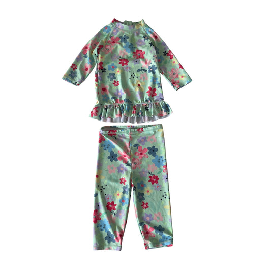 George swim set 5-6 years mint floral print frilled hem rash uv