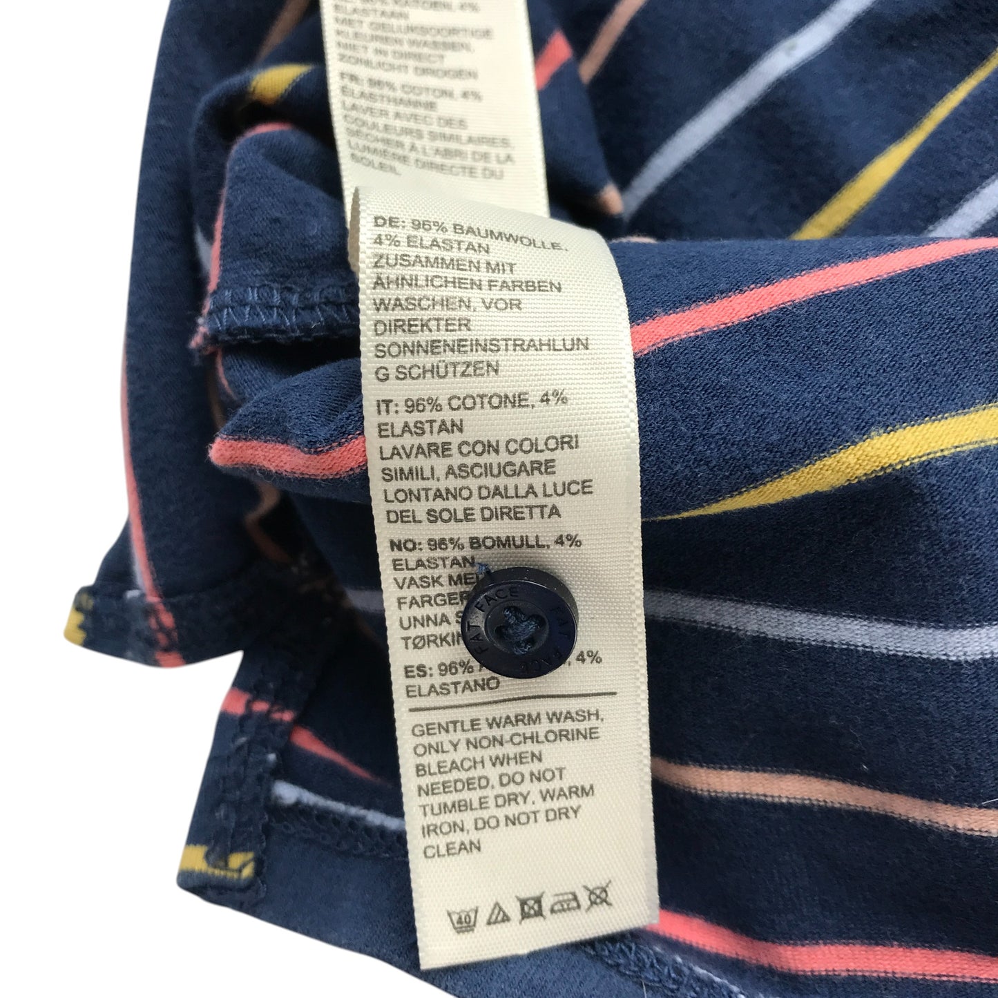 Fatface T-shirt 7-8 years navy with multicoloured stripes horizontal