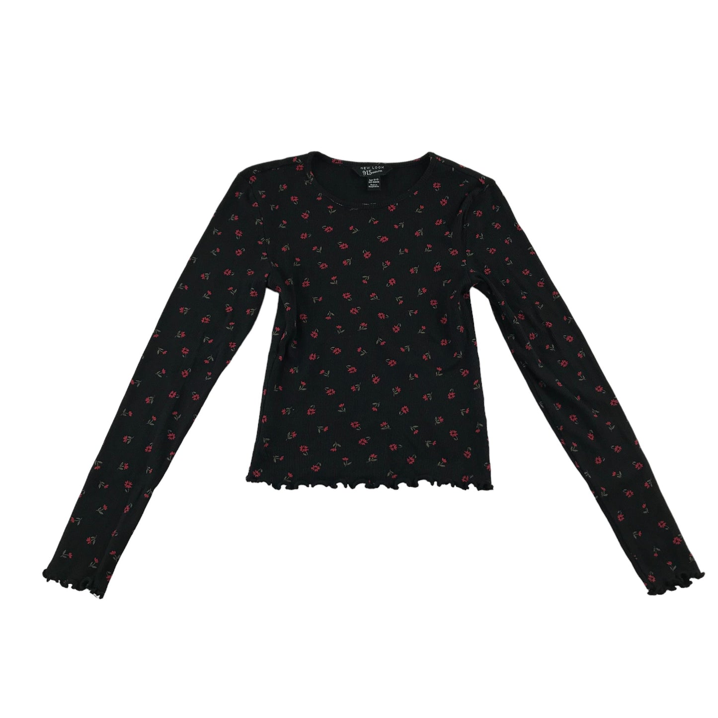 New Look t-shirt 12-13 years black and red floral print pattern long sleeve