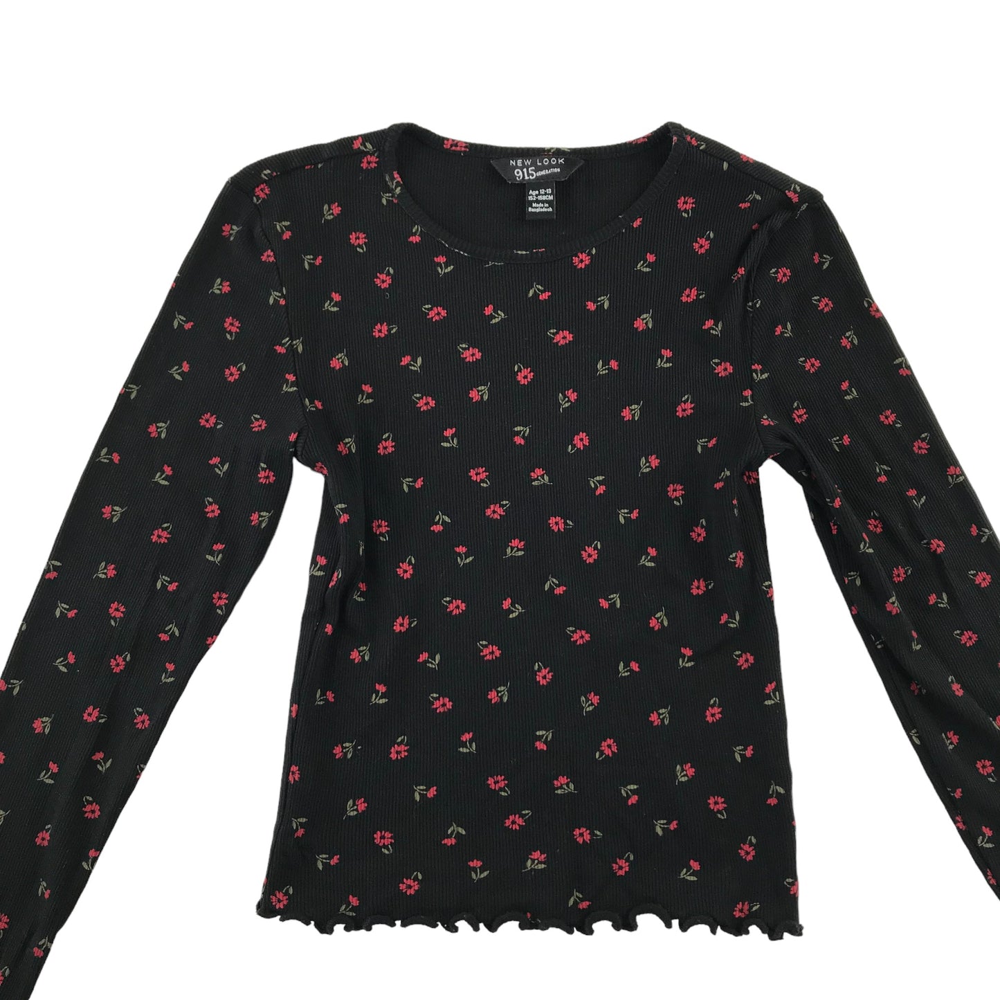 New Look t-shirt 12-13 years black and red floral print pattern long sleeve