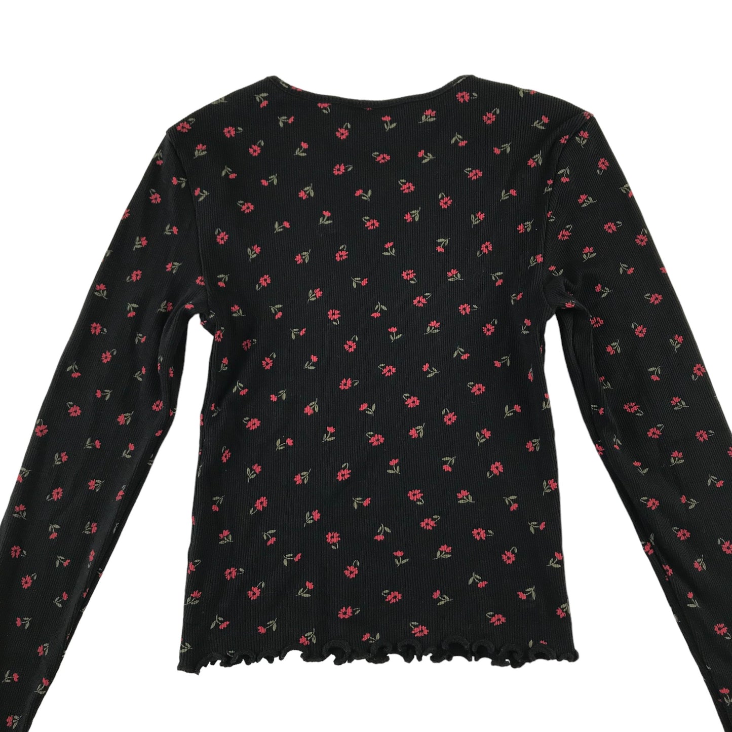 New Look t-shirt 12-13 years black and red floral print pattern long sleeve