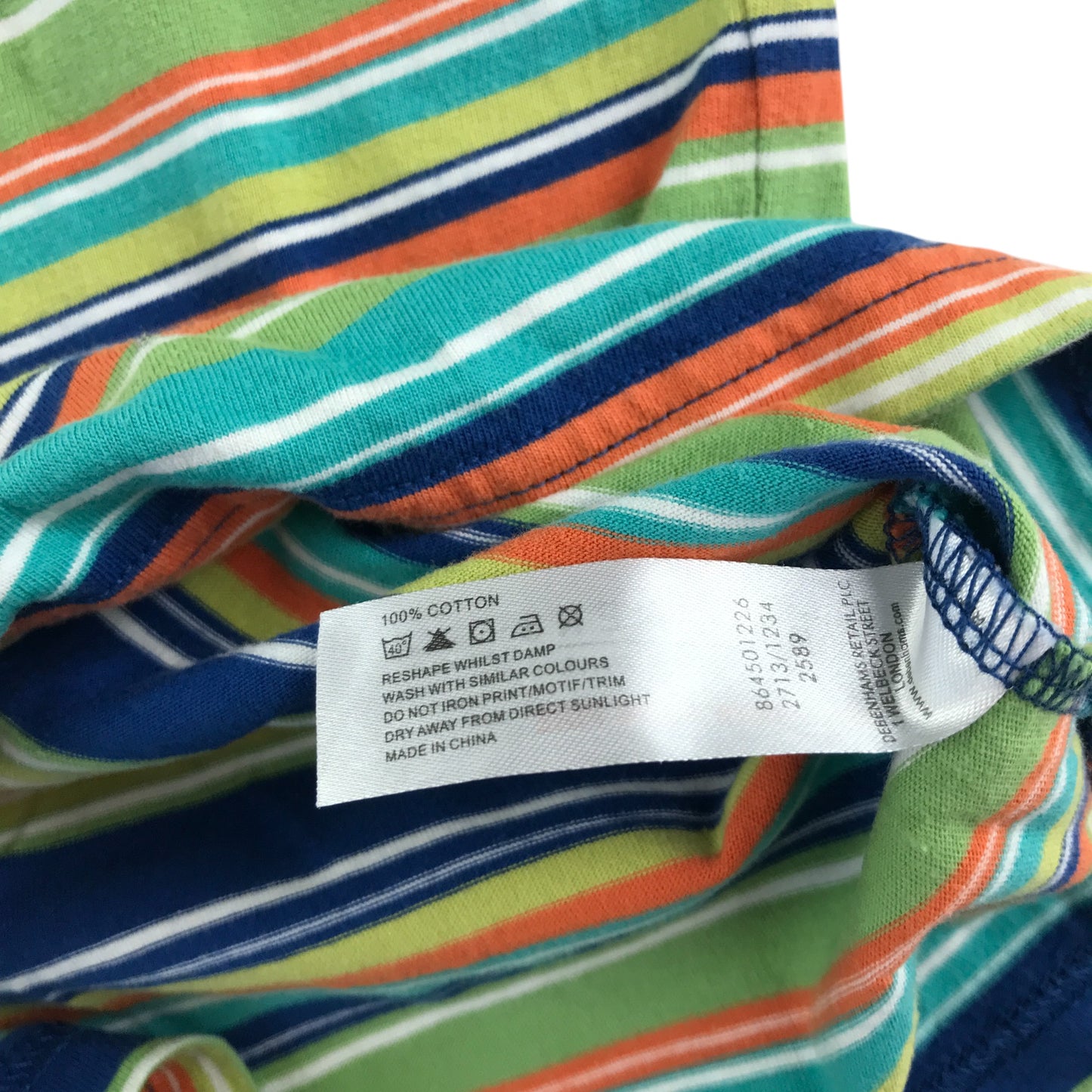 Debenhams t-shirt 11-12 years multicolour stripy with Rocha John Rocha text graphic cotton