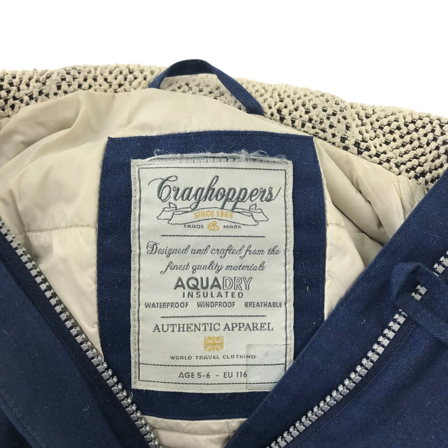 Craghoppers jacket 5-6 years navy shower and windproof breathable big pockets fleece lining