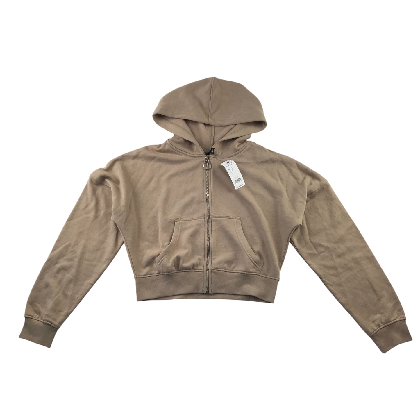 New Look hoodie 14-15 years dark beige brown cropped with full zipper