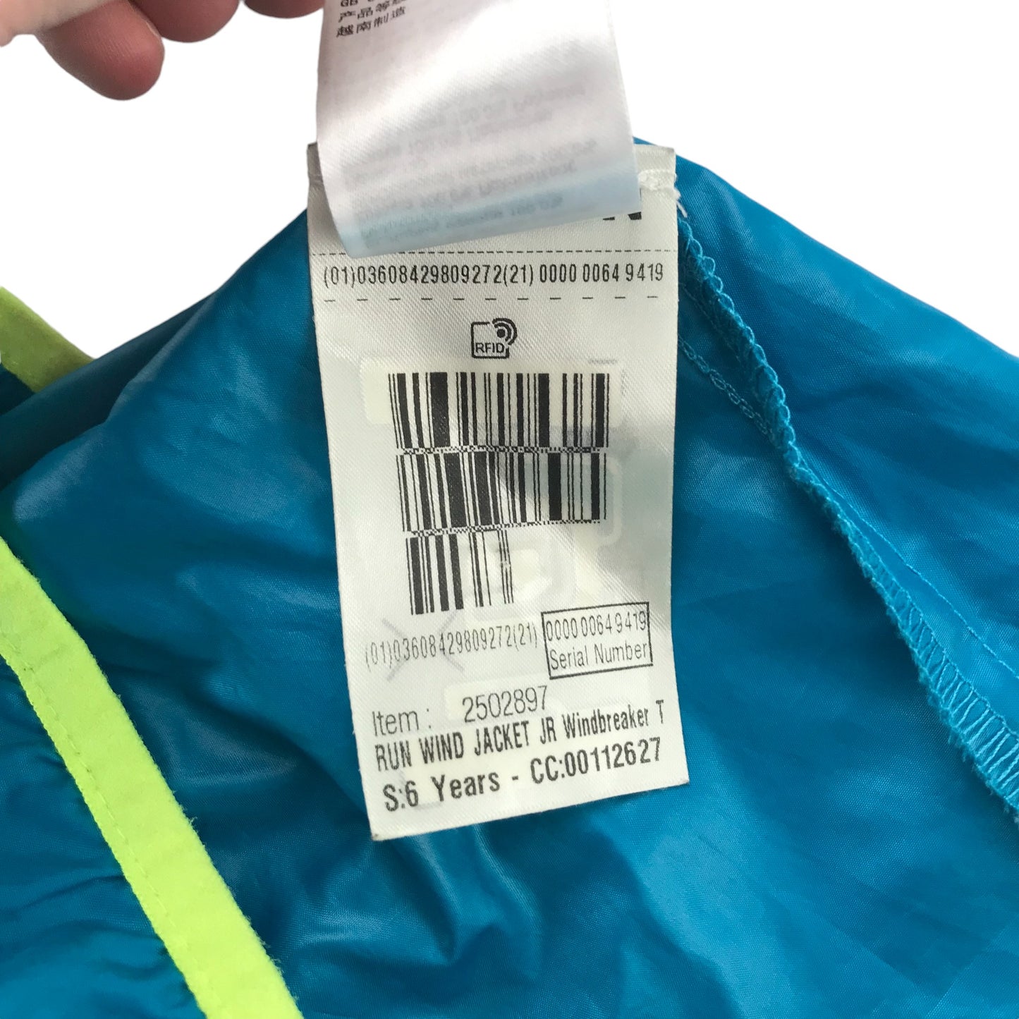 Decathlon Kalenji light jacket 6 years turquoise with neon yellow full zipper