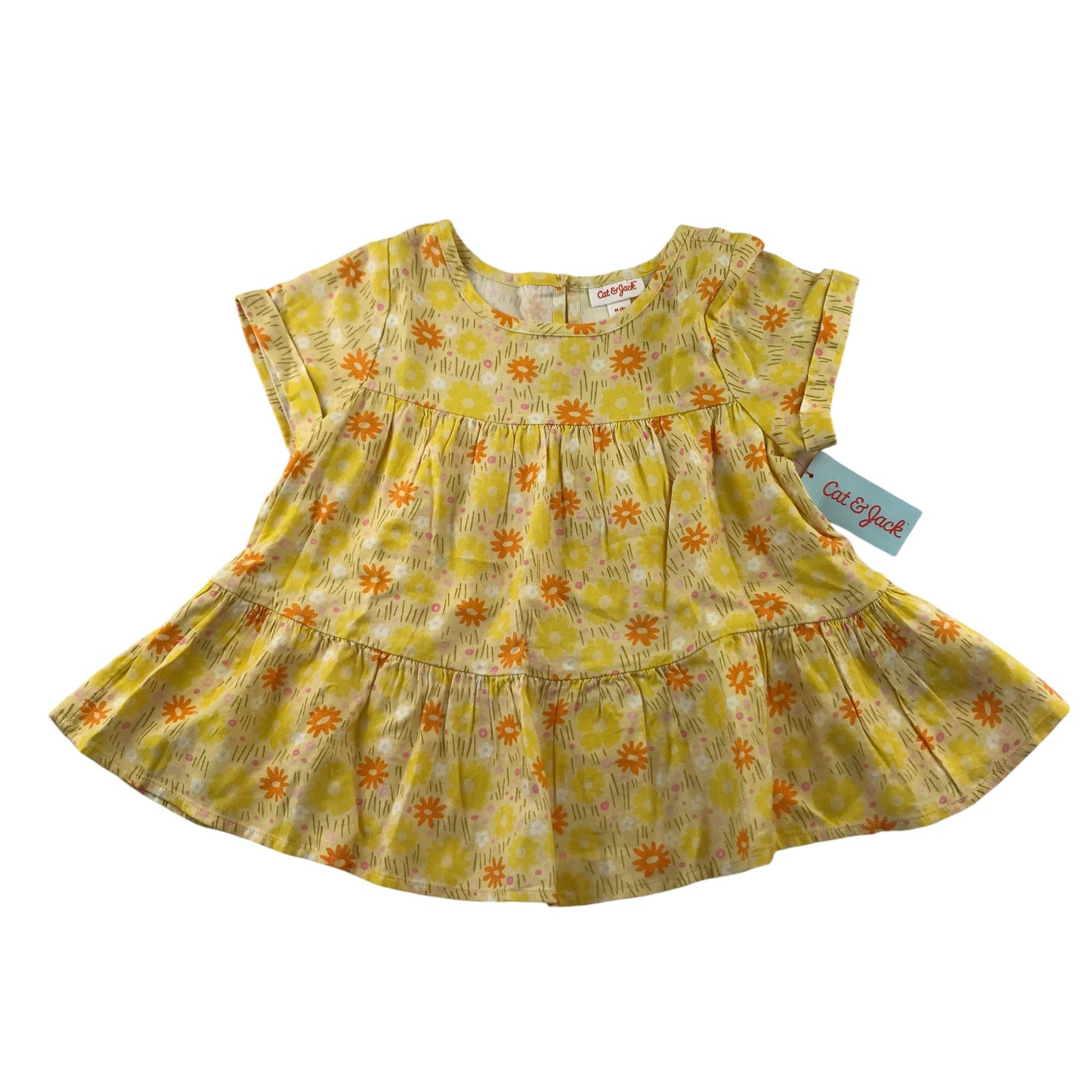 Cat & Jack t-shirt 7-8 years yellow floral tiered top