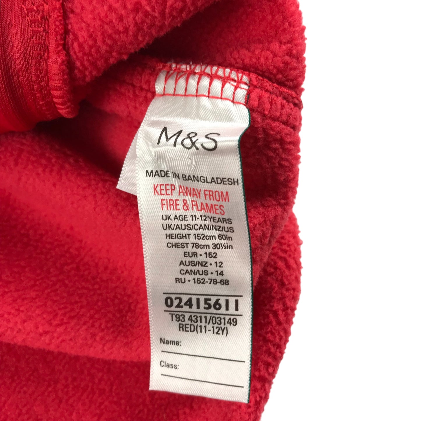 M&S Fleece Red Plain Full Zipper