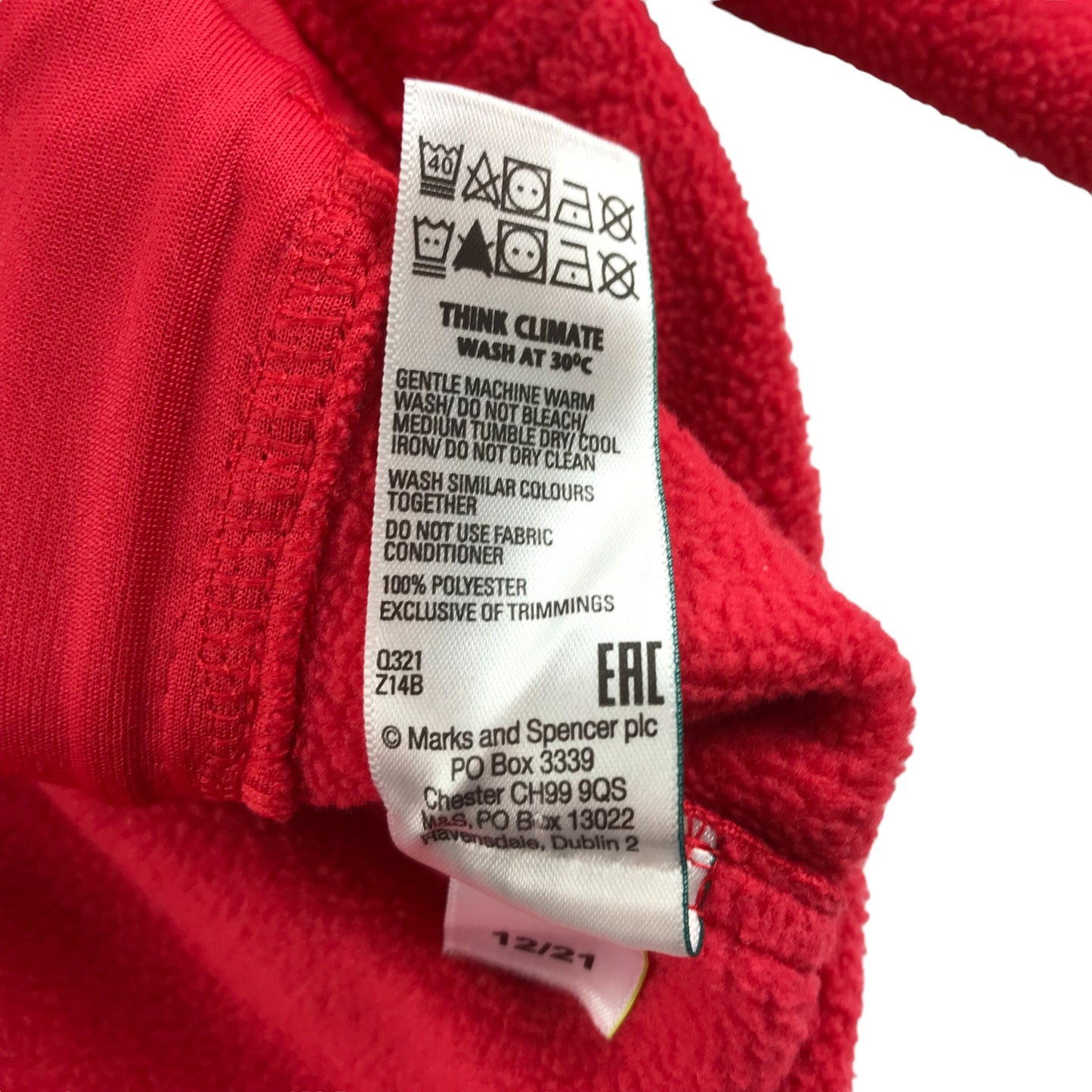 M&S Fleece Red Plain Full Zipper