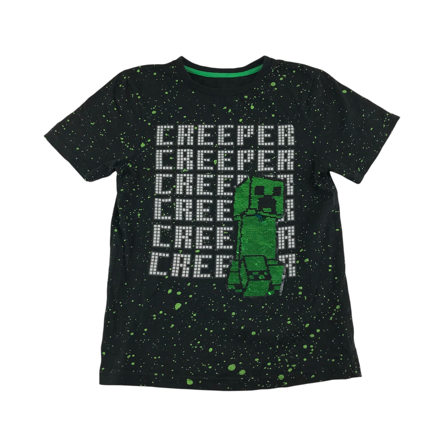 Nutmeg t-shirt 9-10 years black and green and blue flip sequin Minecraft cotton