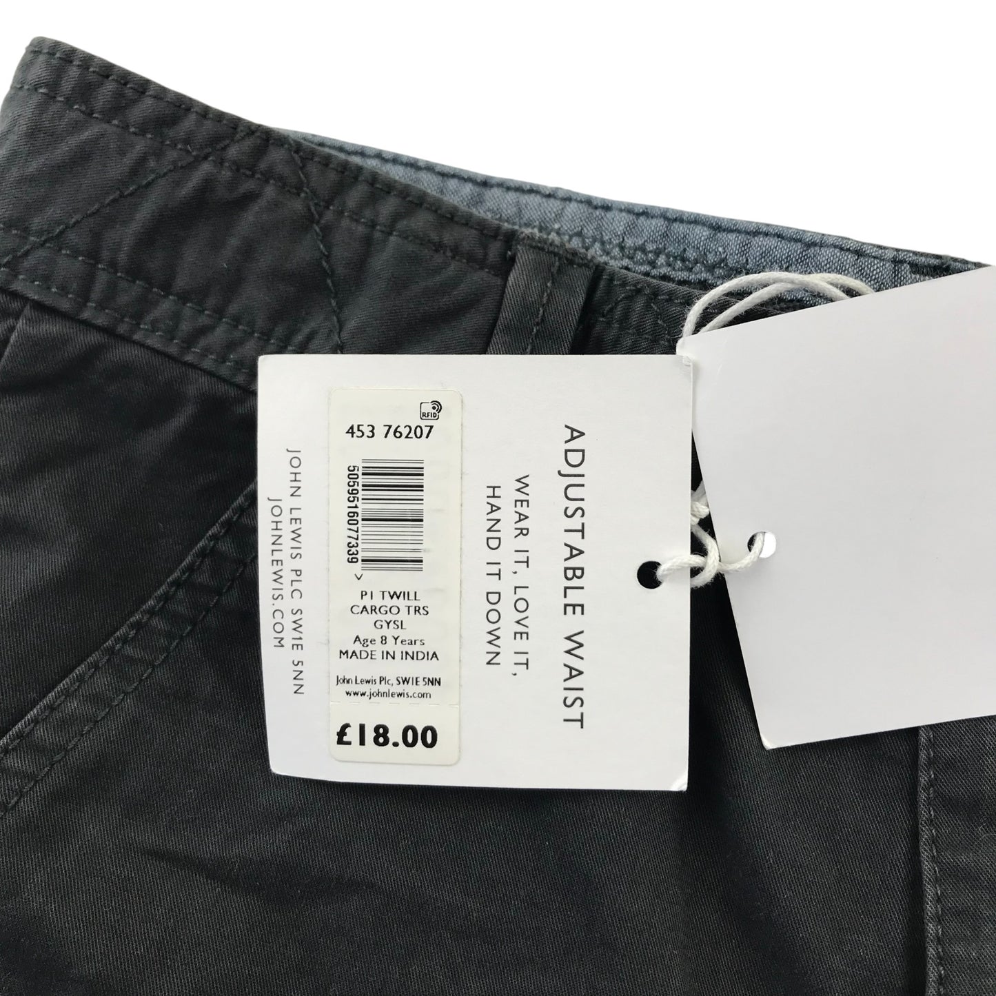 John Lewis trousers 7-8 years grey cargo style cotton