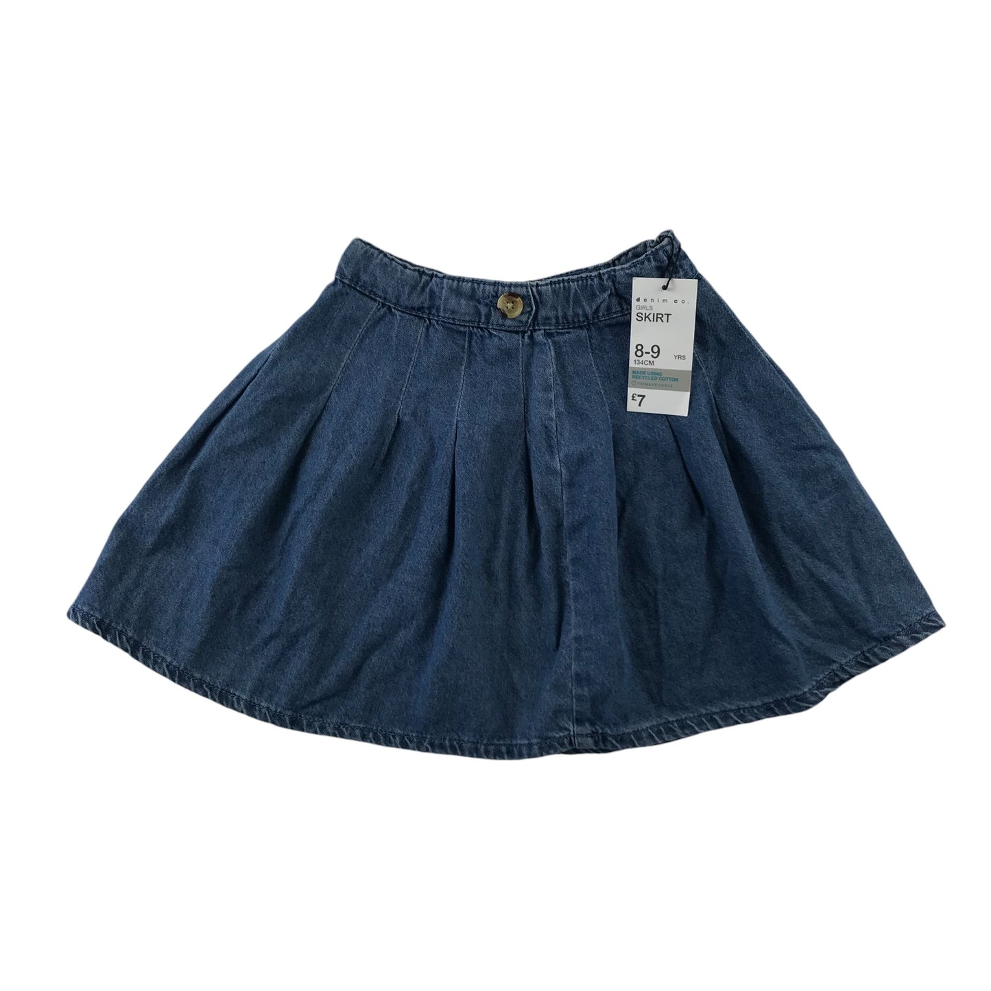 Primark skirt 8-9 years blue denim flared with pleats cotton