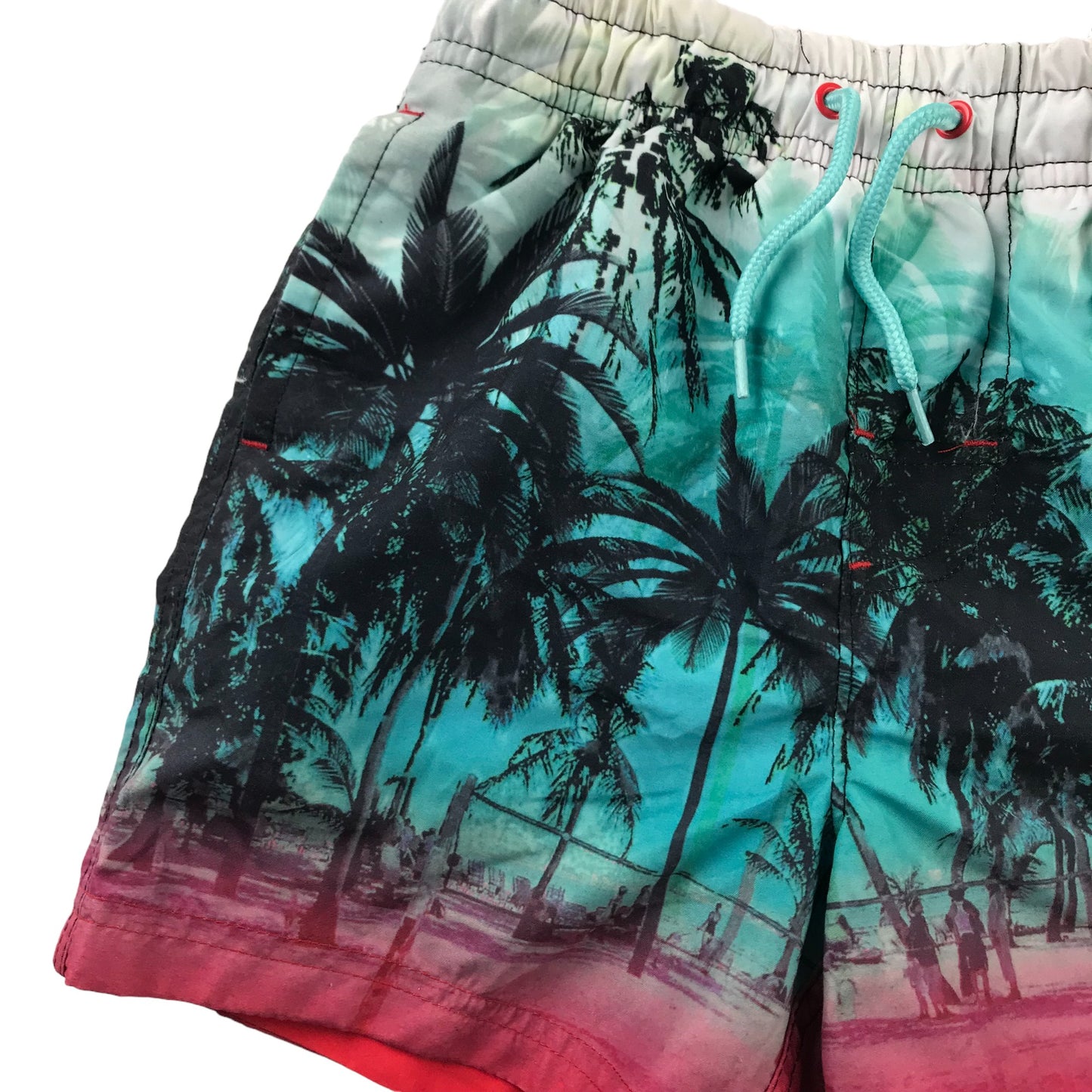 George Swim Trunks Age 5 Turquoise White and Red Gradient Palm Trees Shorts
