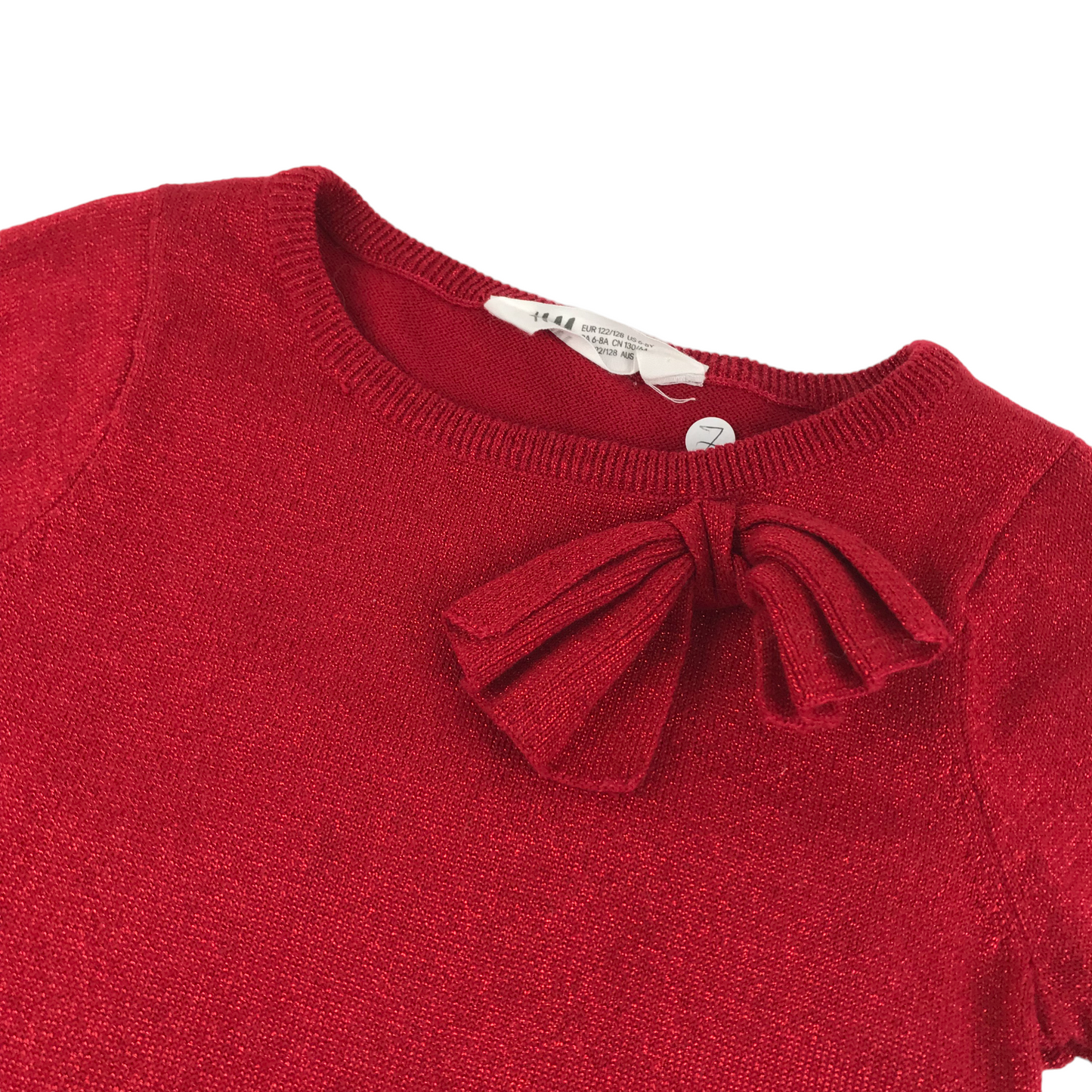 H&M Dress Age 7 Red Glittery Bowtie Detail