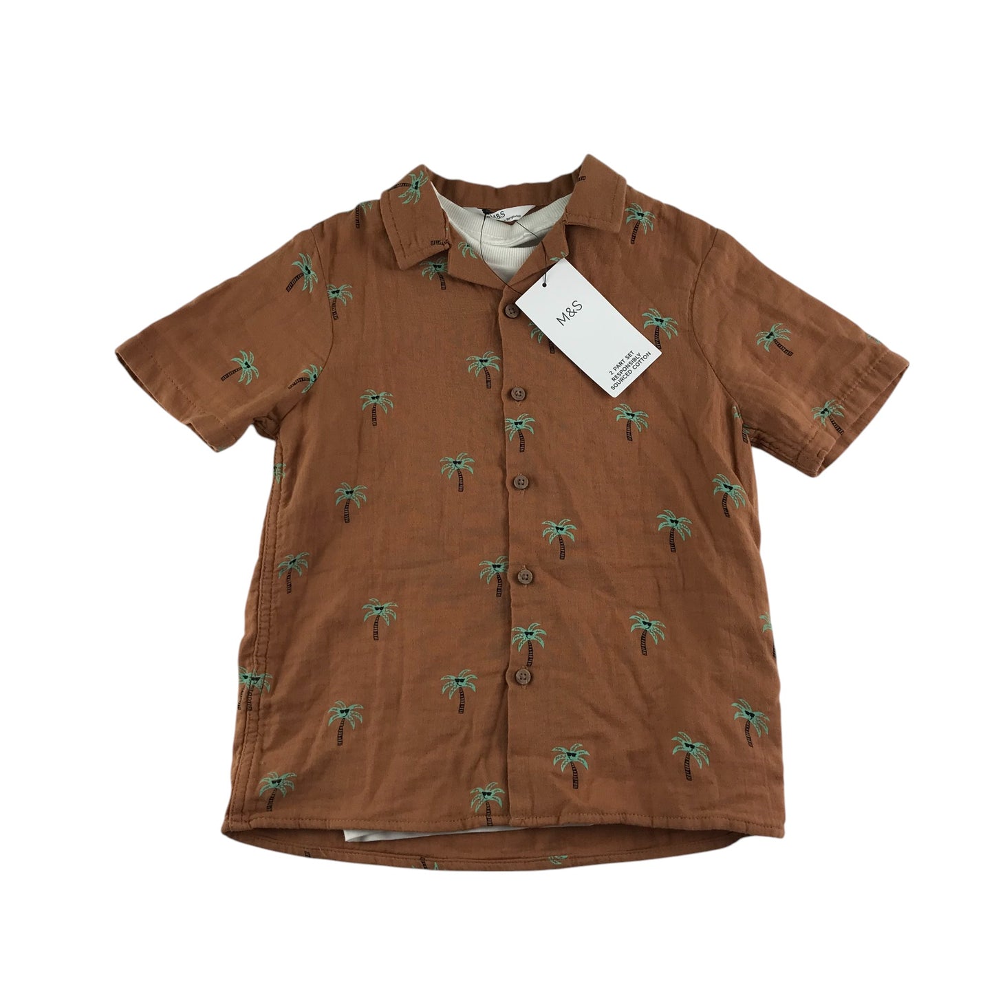 M&S shirt set 5-6 years brown palm tree prints