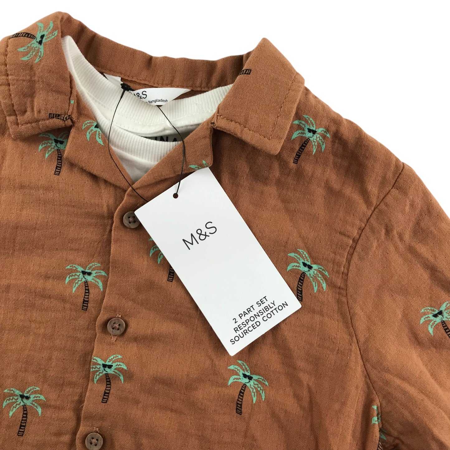 M&S shirt set 5-6 years brown palm tree prints