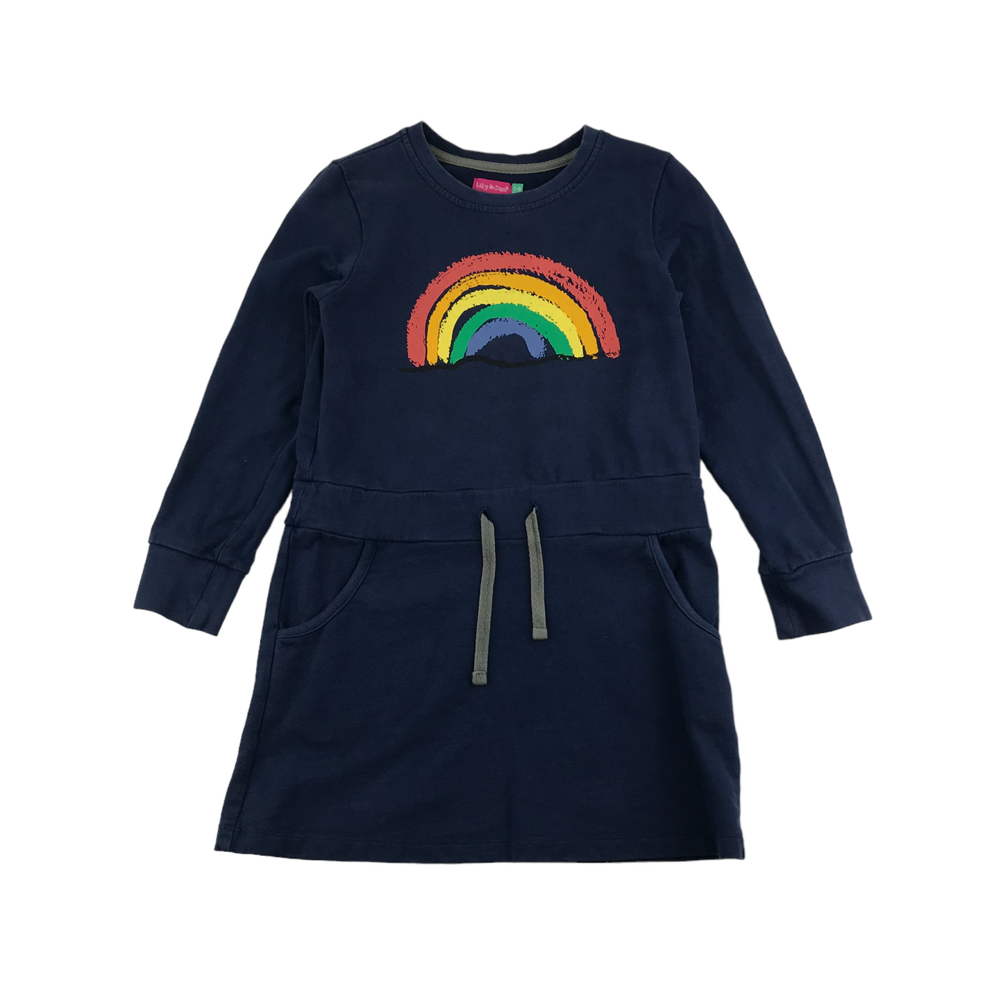 Lilly & Dan Dress Age 7 Blue Rainbow Graphic