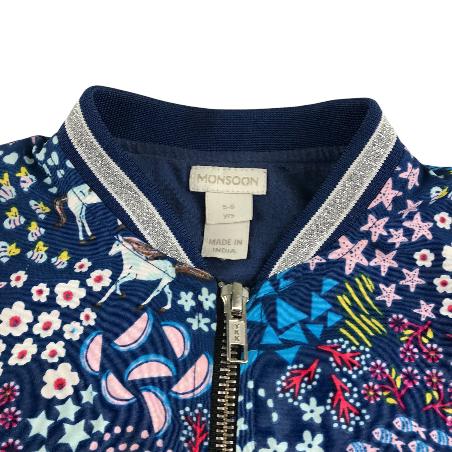 Monsoon zipper top 5-6 years blue floral light sweater