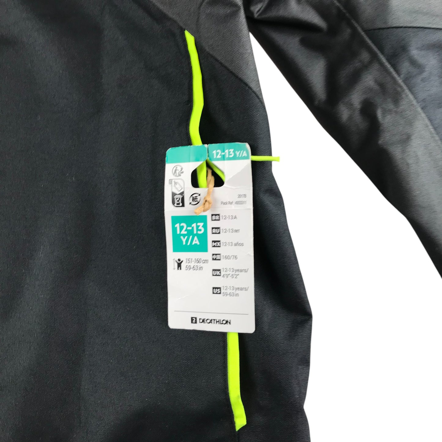 Decathlon jacket 12-13 years black windbreaker with neon details