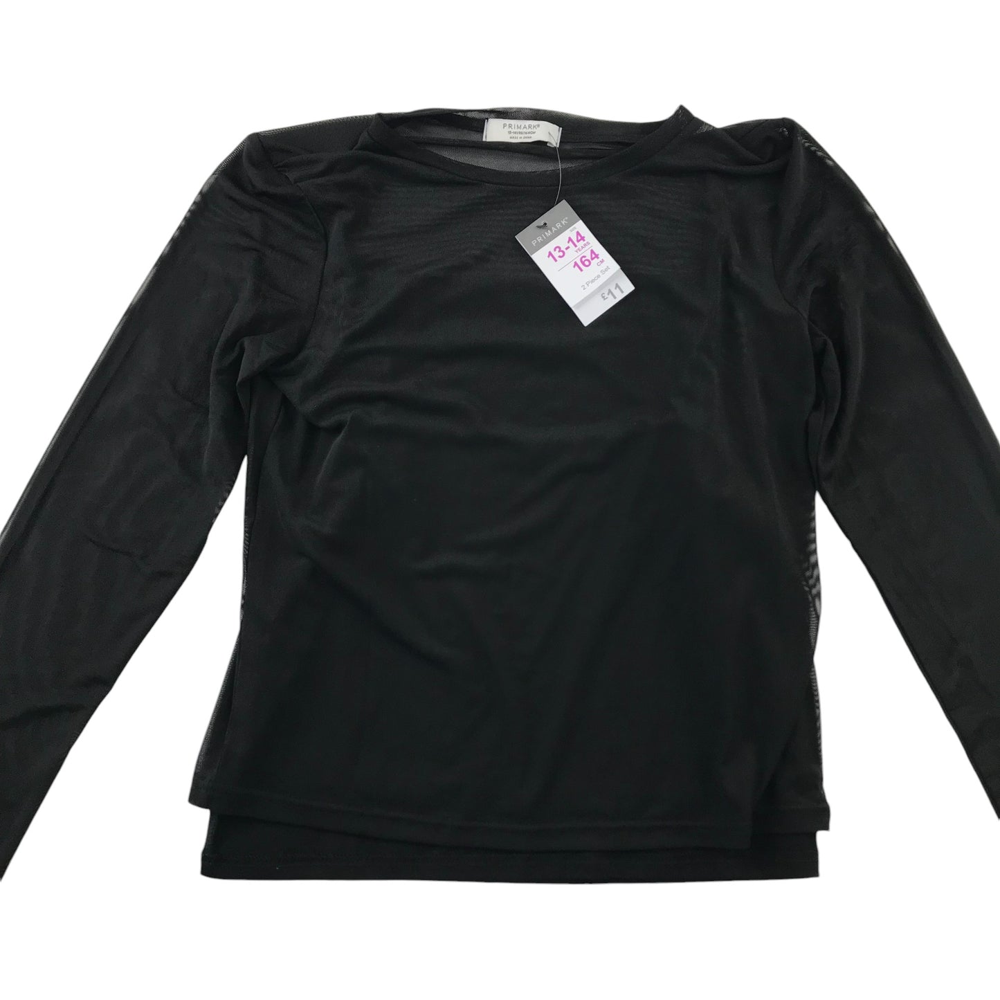 Primark t-shirt 13-14 years black long sleeve see-through mesh top