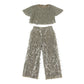 Zara set 7-8 years beige and silver sequin crop top and trousers
