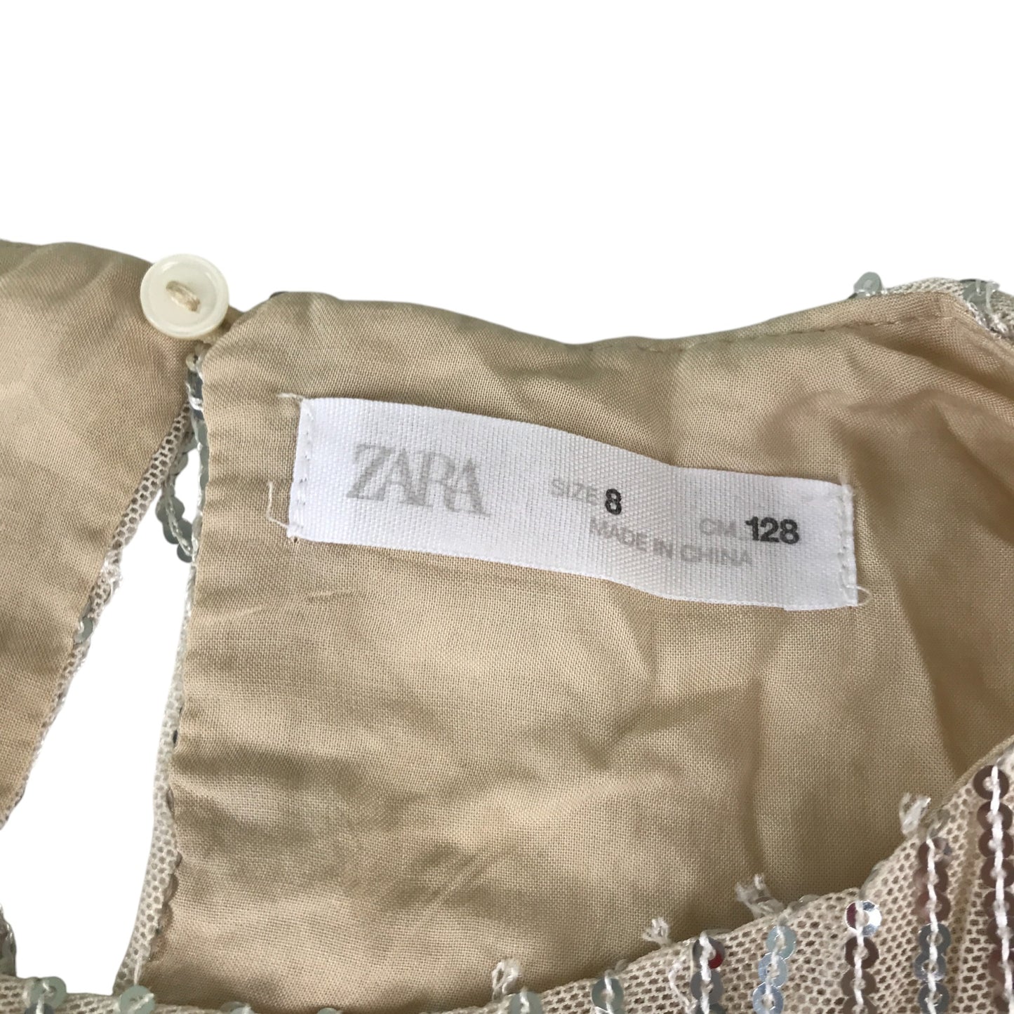 Zara set 7-8 years beige and silver sequin crop top and trousers