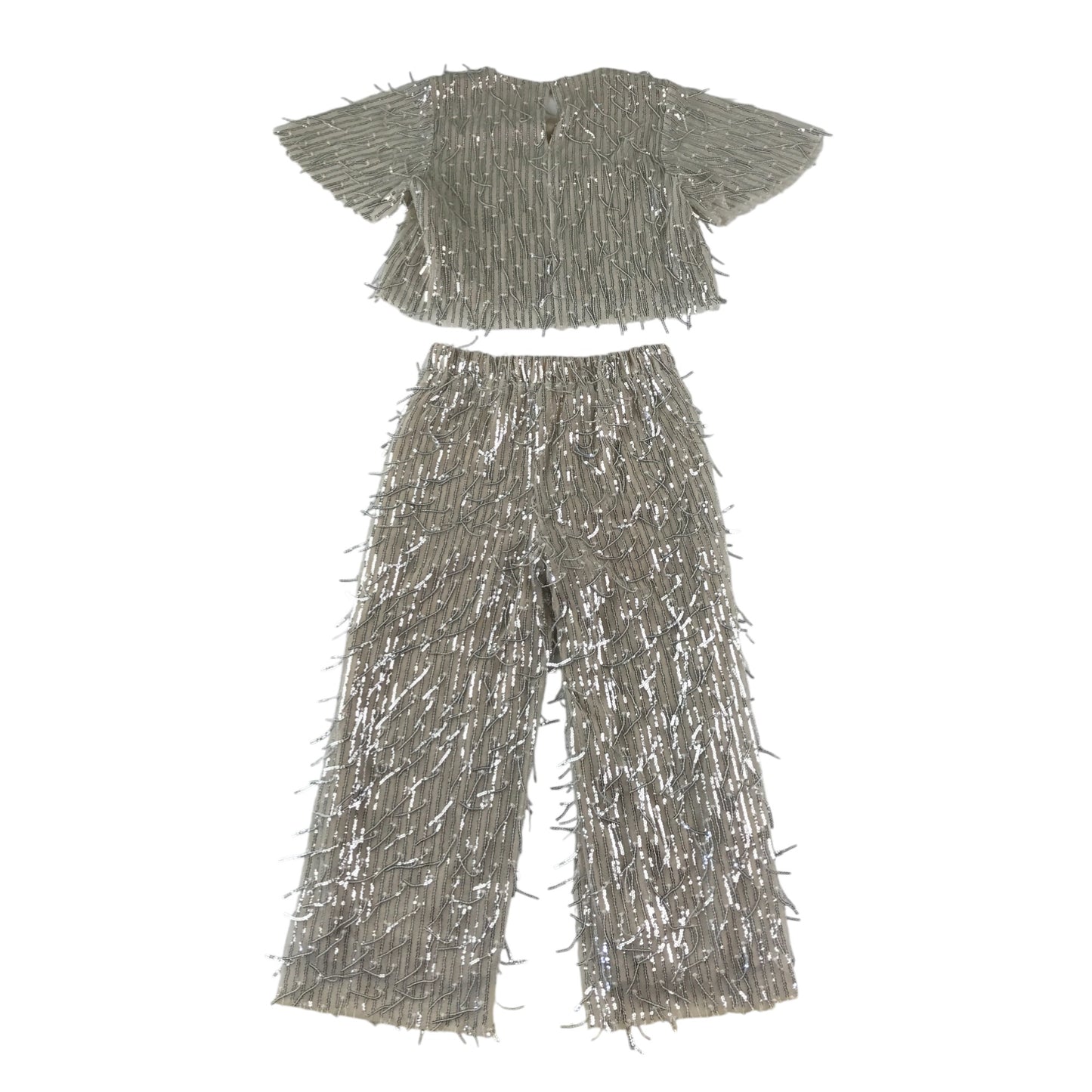 Zara set 7-8 years beige and silver sequin crop top and trousers