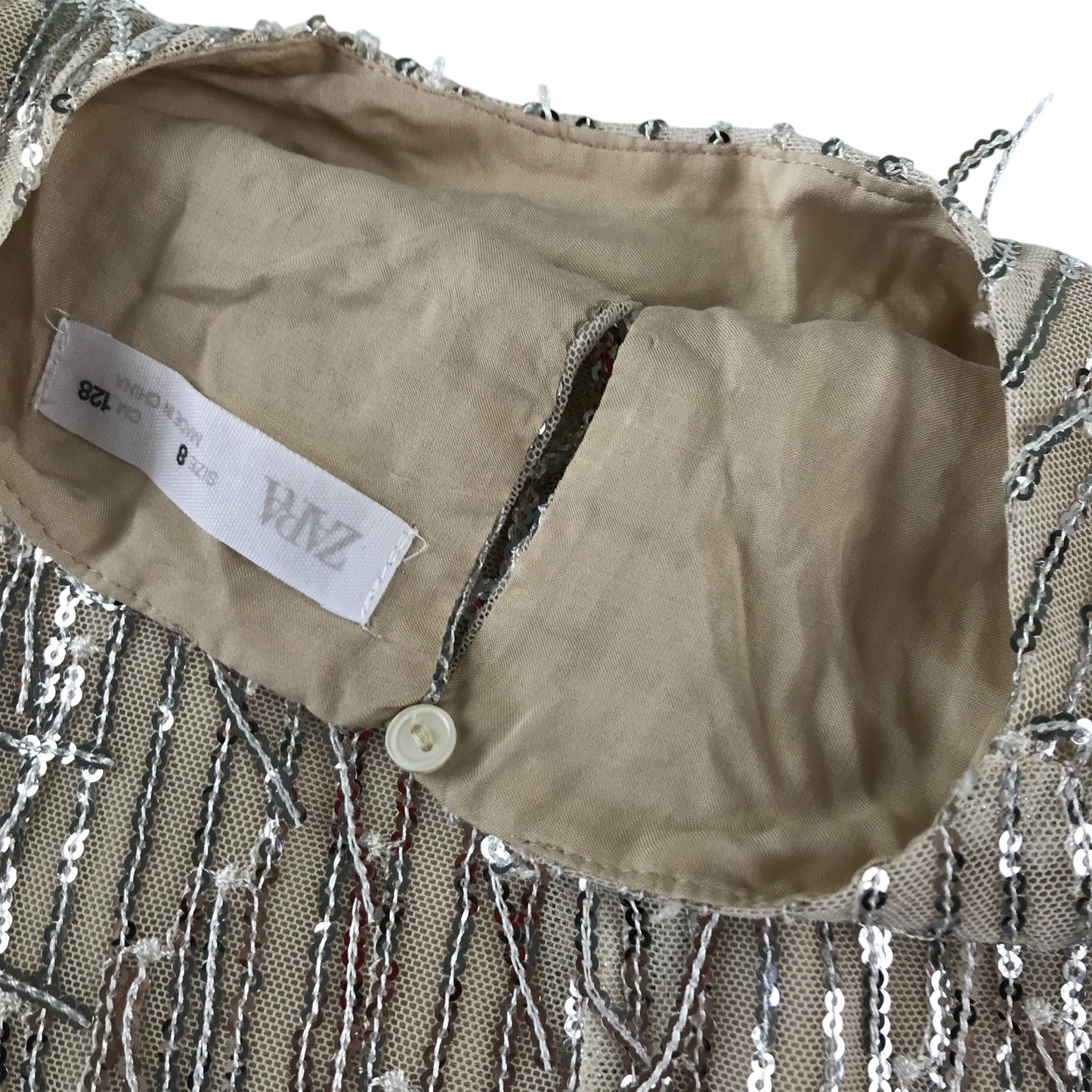 Zara set 7-8 years beige and silver sequin crop top and trousers
