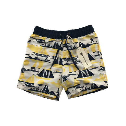 Milkshake Swim Trunks Age 7 White Navy Yellow Sailing Boats Print Shorts